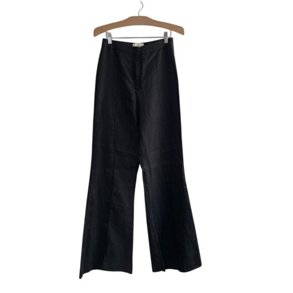 DISSH Black Linen Wide Leg High Rise Seam Detail Trousers Pants US 6 AU 10 EU 38
